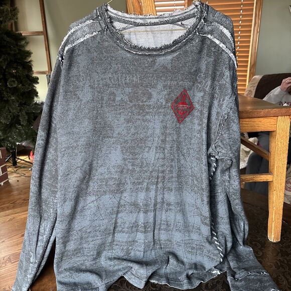 VINTAGE MENS AFFLICTION THERMAL LONGSLEEVE REVERSIBLE DISTRESSED FIGHTER XL/XXL - Picture 5 of 10